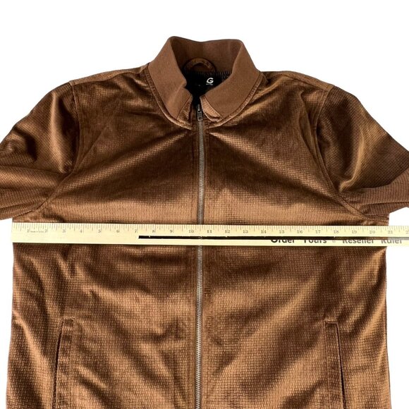 G by Guess Mens Tracksuit Jacket Size Medium Brown‎ Velour Full Zip Pockets - Picture 8 of 9